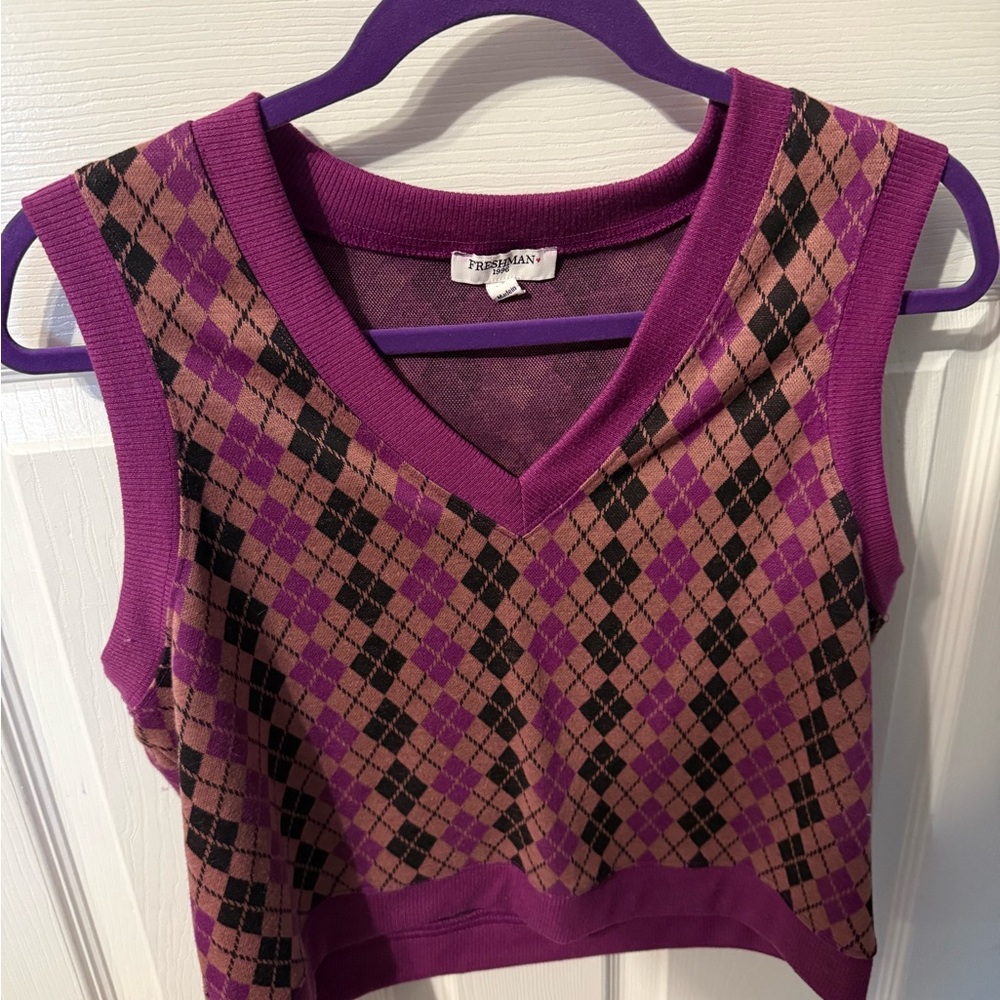 Freshman Purple and Brown Argyle Crop Top